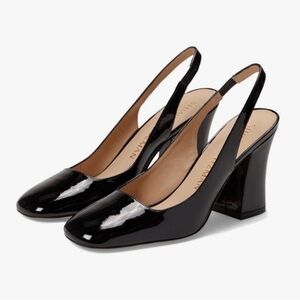 Stuart Weitzman Curve Block Heel Slingback Pumps Shoes Black Leather Size 6